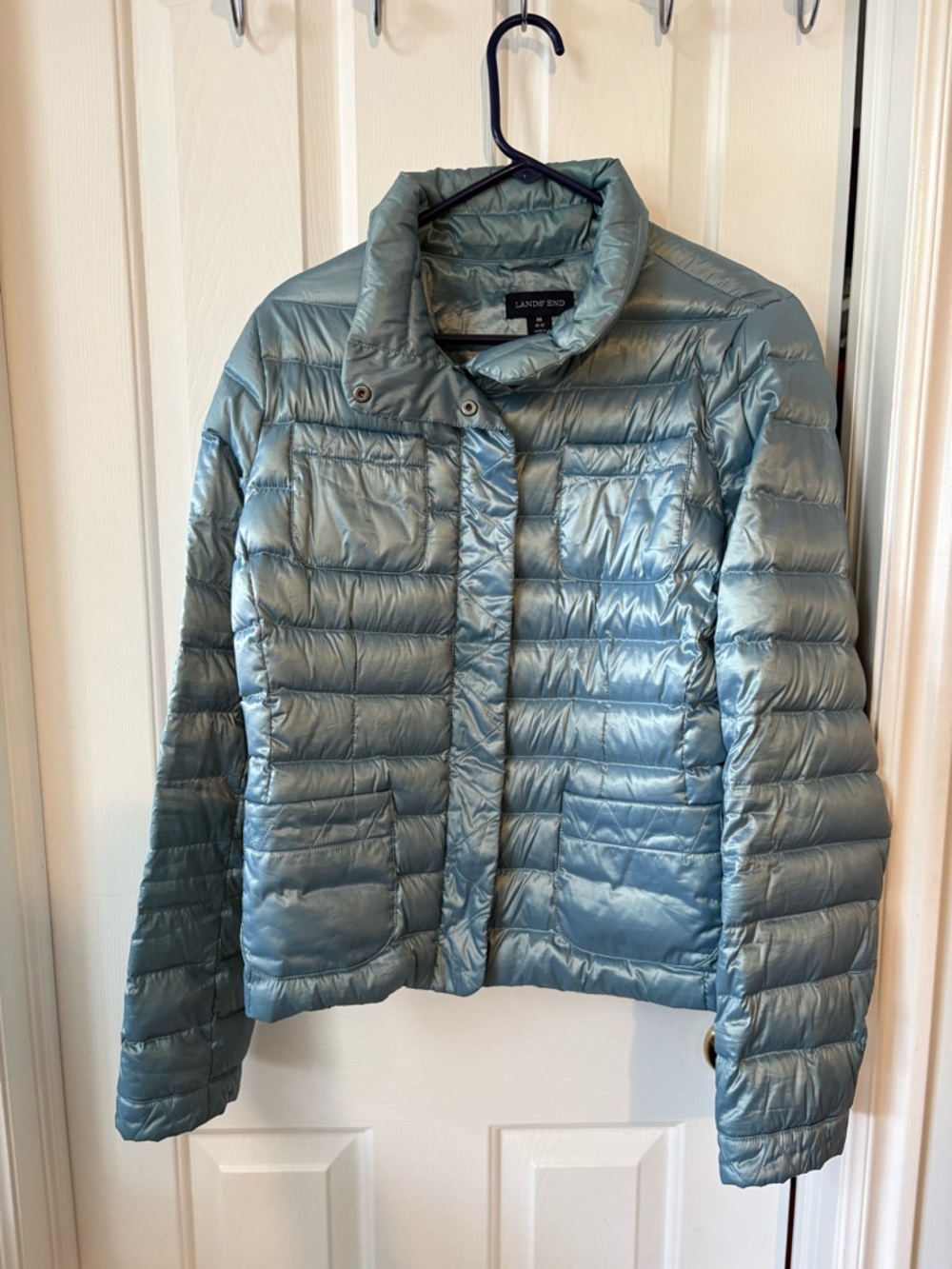 Lands' End Women's Puffer Jacket - Steel Blue M